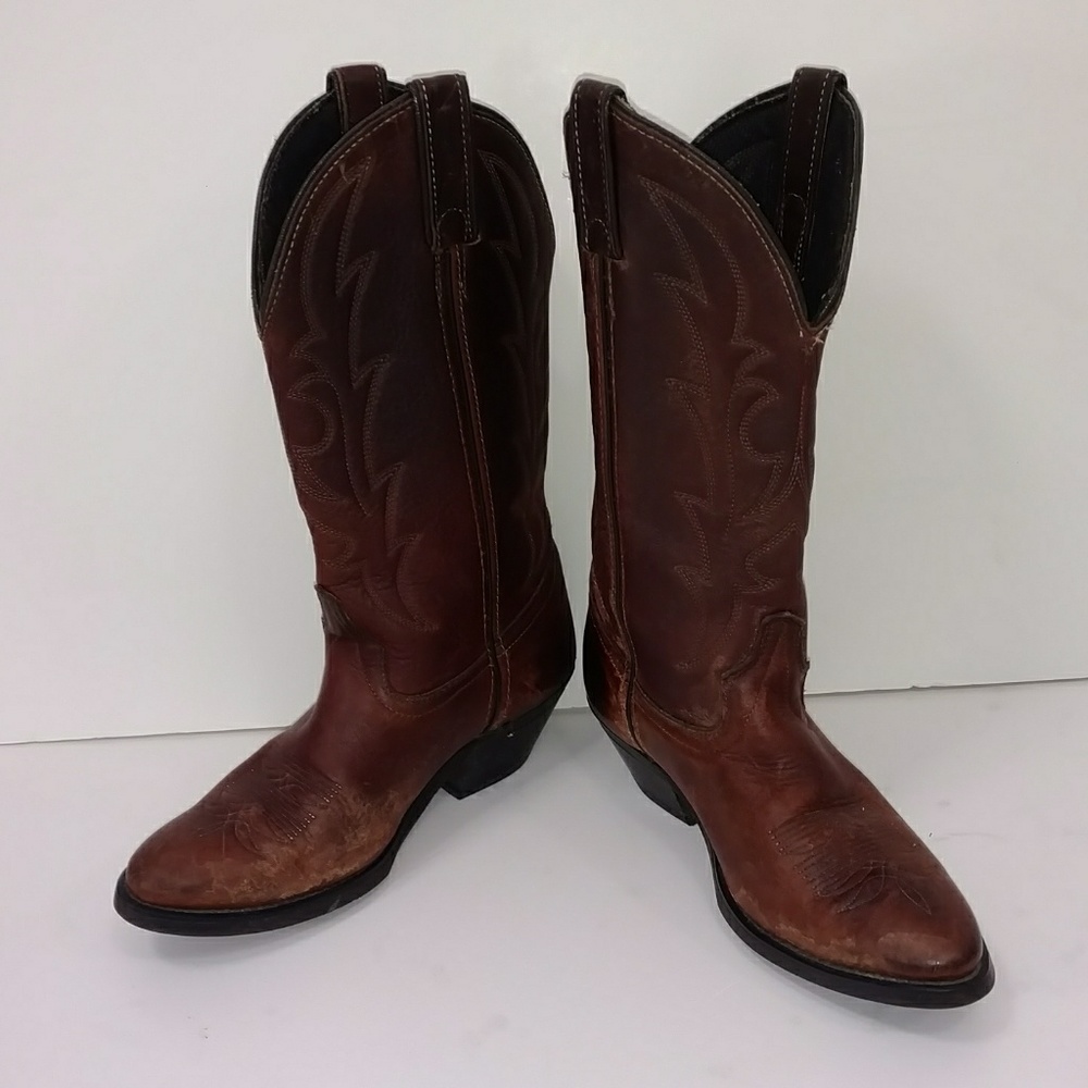 Laredo Cowgirl Cowboy Boots Brown Leather Classic Western Style Broken In